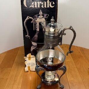 Vintage Leonard Silverplate Coffee Pot – Glass Insert Carafe w/ Ornate Handle